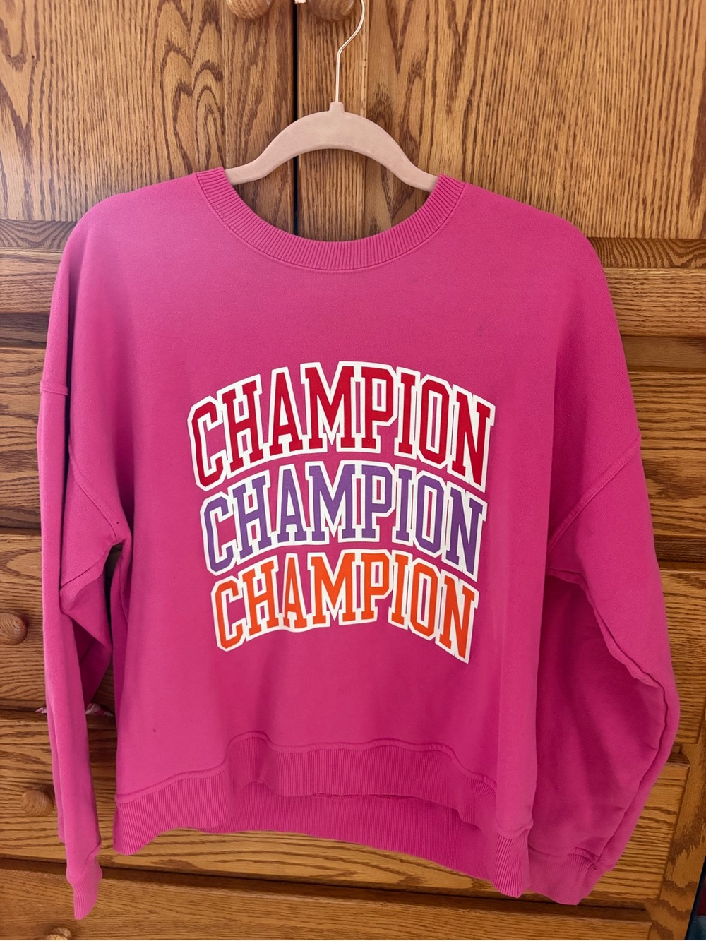 Champion Hot Pink Crewneck Sweatshirt with Multicolor Logo